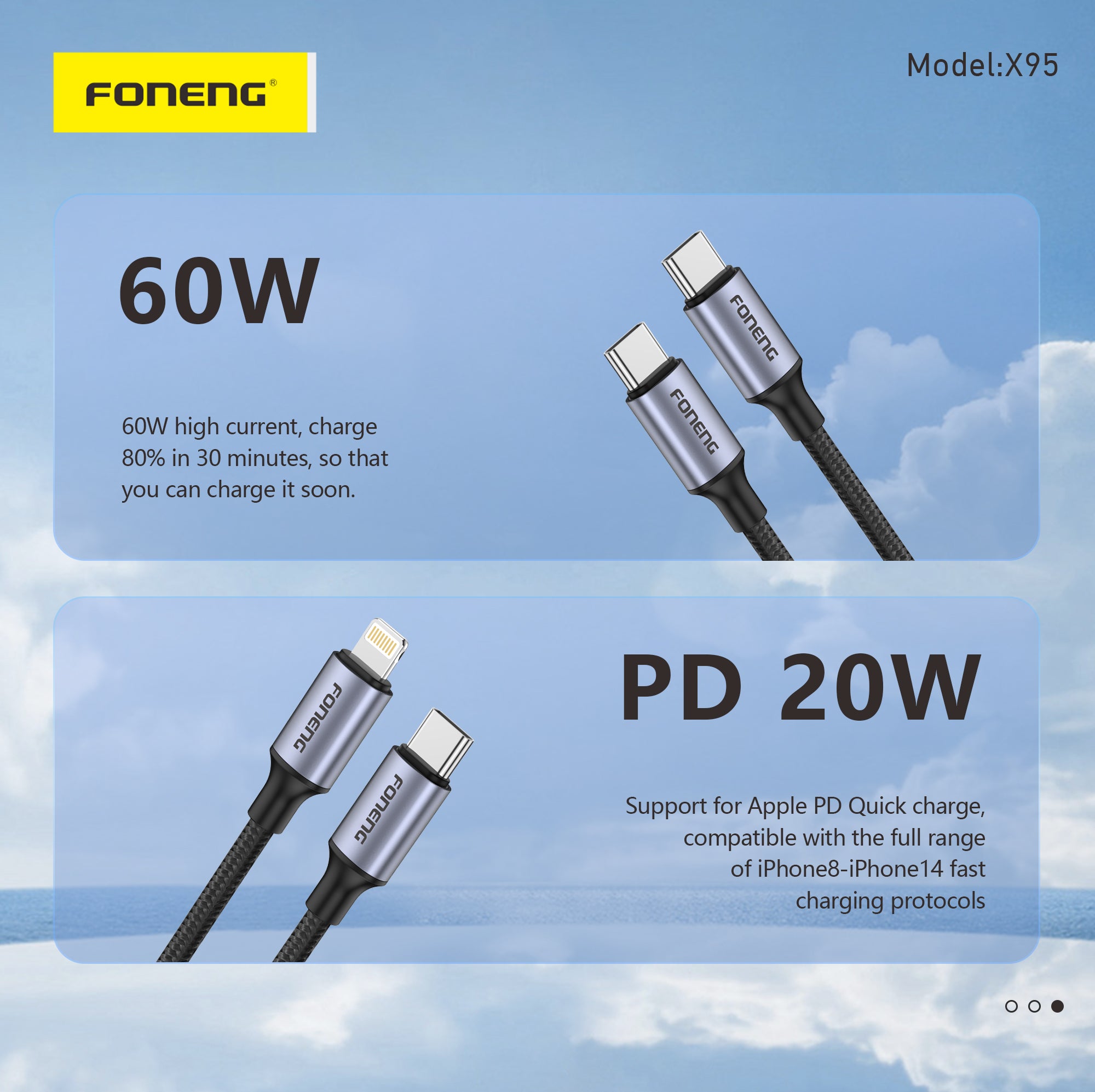 X95 1.2M METAL HEAD BRAIDED C TO Lighting CABLE -20W X95 1.2M METAL HEAD BRAIDED C TO Lighting CABLE -20W